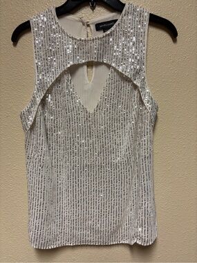 Marciano Silver Sequin Keyhole Party Top